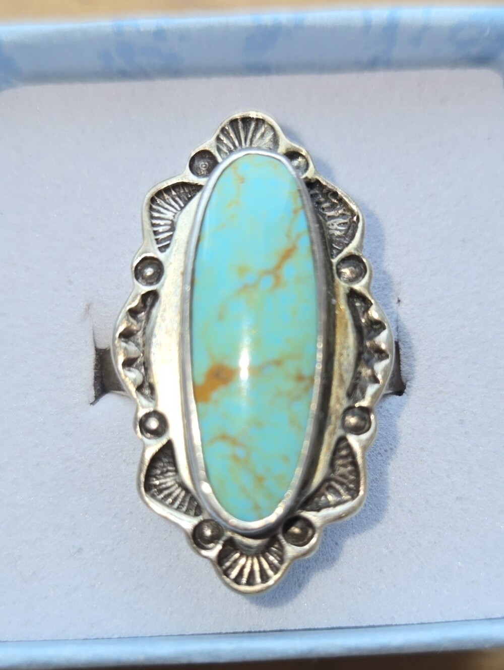 Turquoise With Copper Veining Oval  Ring in Silver